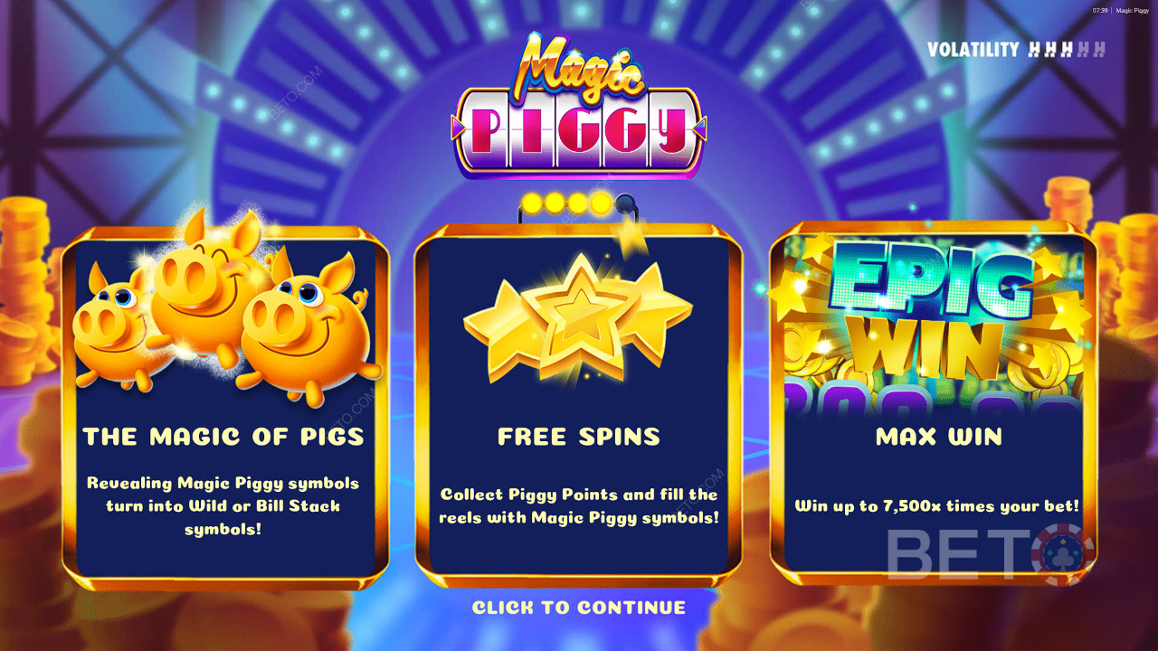 شرح الميزات الإضافية في لعبة Magic Piggy بواسطة Hacksaw Gaming