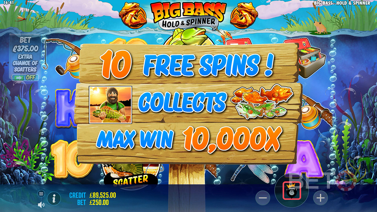 اربح 10,000 ضعف رهانك في فتحة الفيديو Big Bass Bonanza Hold and Spinner Slot!