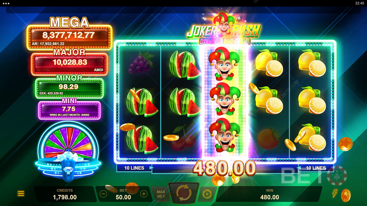 مراجعة لعبة Joker Rush Mega Moolah من BETO Slots