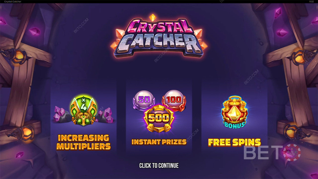 شرح الميزات الإضافية في Crystal Catcher بواسطة Push Gaming
