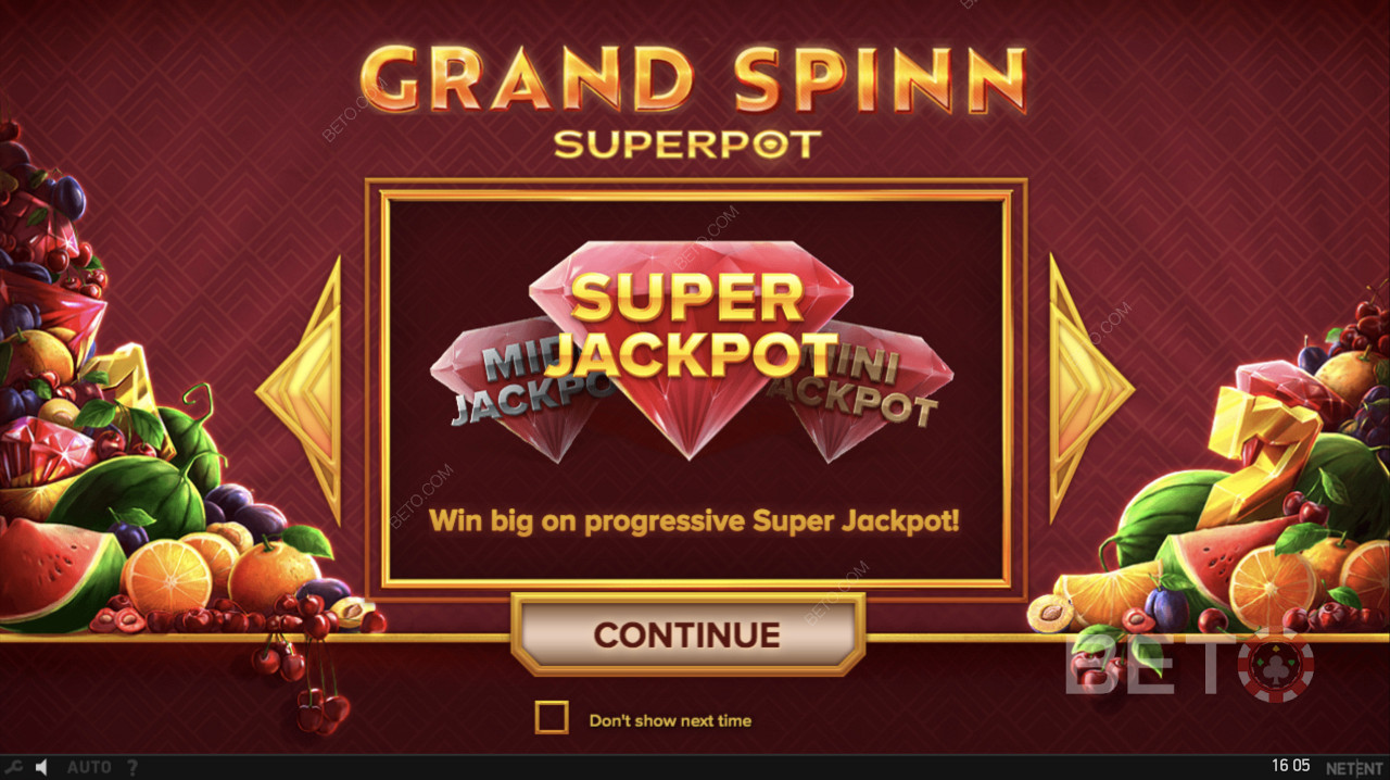 يتم تشغيل الجائزة الكبرى التقدمية في Grand Spinn Superpot