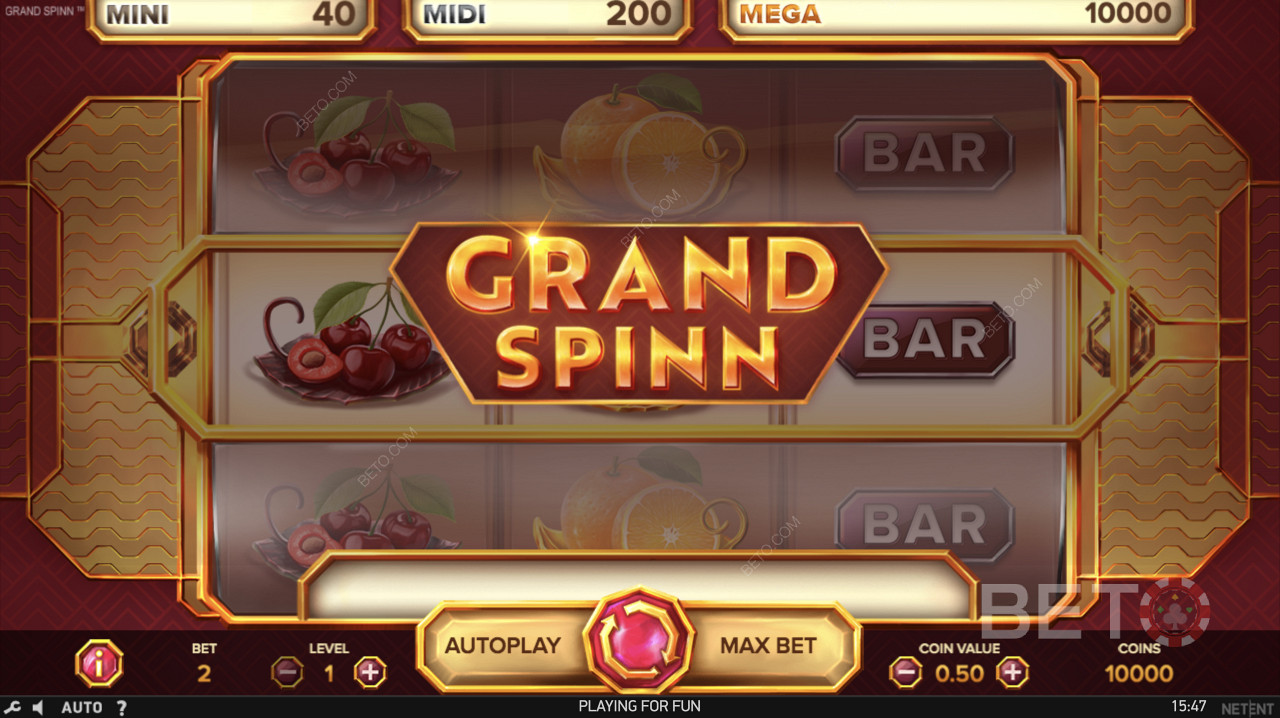 الشاشة الرئيسية الكلاسيكية لـ Grand Spinn Superpot