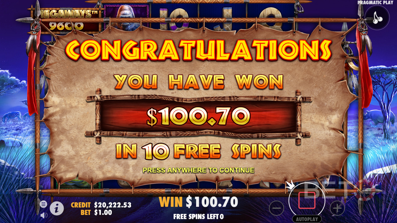 يمكنك الفوز بجوائز كبيرة في Free Spins في لعبة Slot على الإنترنت Great Rhino Megaways