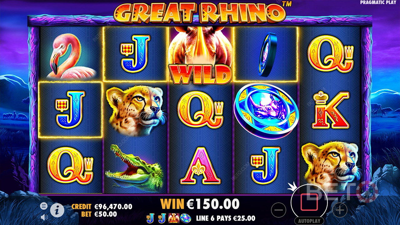 شرح ميزات المكافآت الإضافية في Great Rhino بواسطة Pragmatic Play