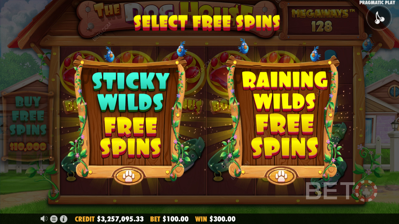 يتوفر وضعان Free Spins - ميزة Sticky Wilds Free Spins أو Raining Wilds Free Spins