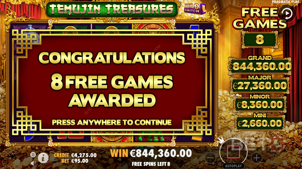 يمكن لميزات المكافأة مثل Lucky Wheel أن تربح دورات مجانية في Temujin Treasures