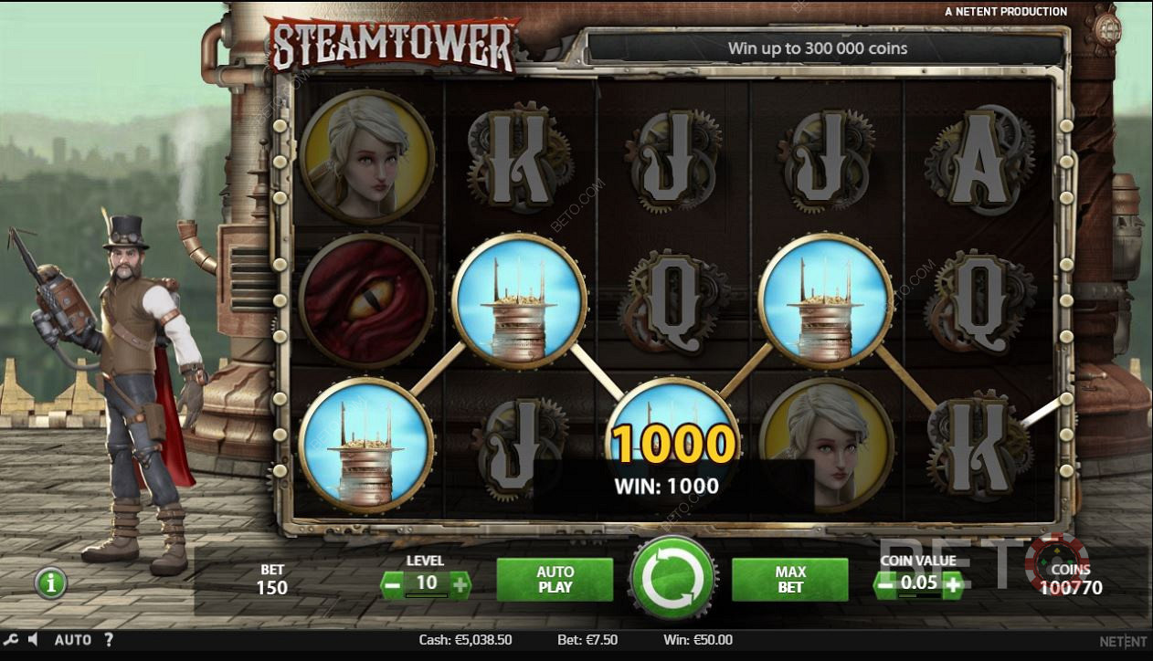 مطابقة الرموز في لعبة فتحة Steam Tower