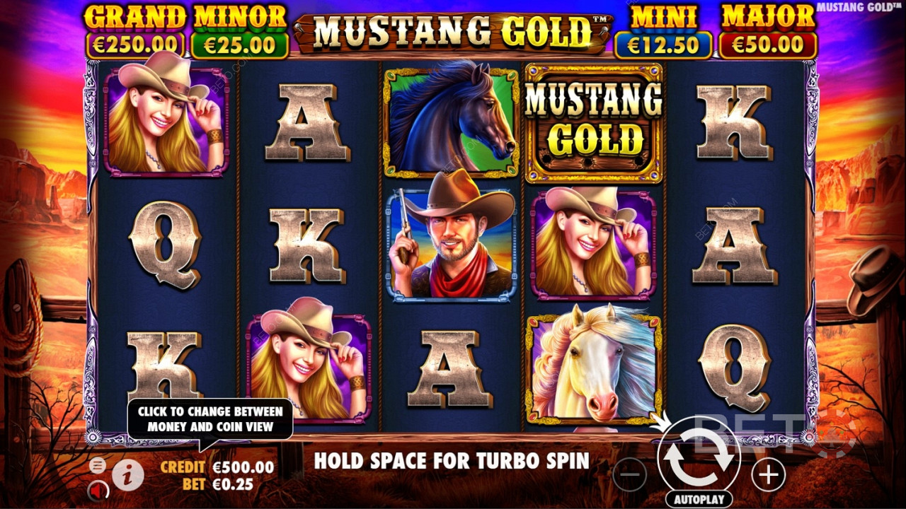 رمز Wild هو شعار اللعبة في Mustang Gold Online Slot