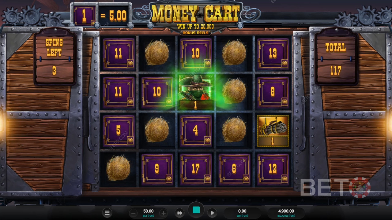 مراجعة بكرات مكافأة عربة النقود الإضافية من BETO Slots