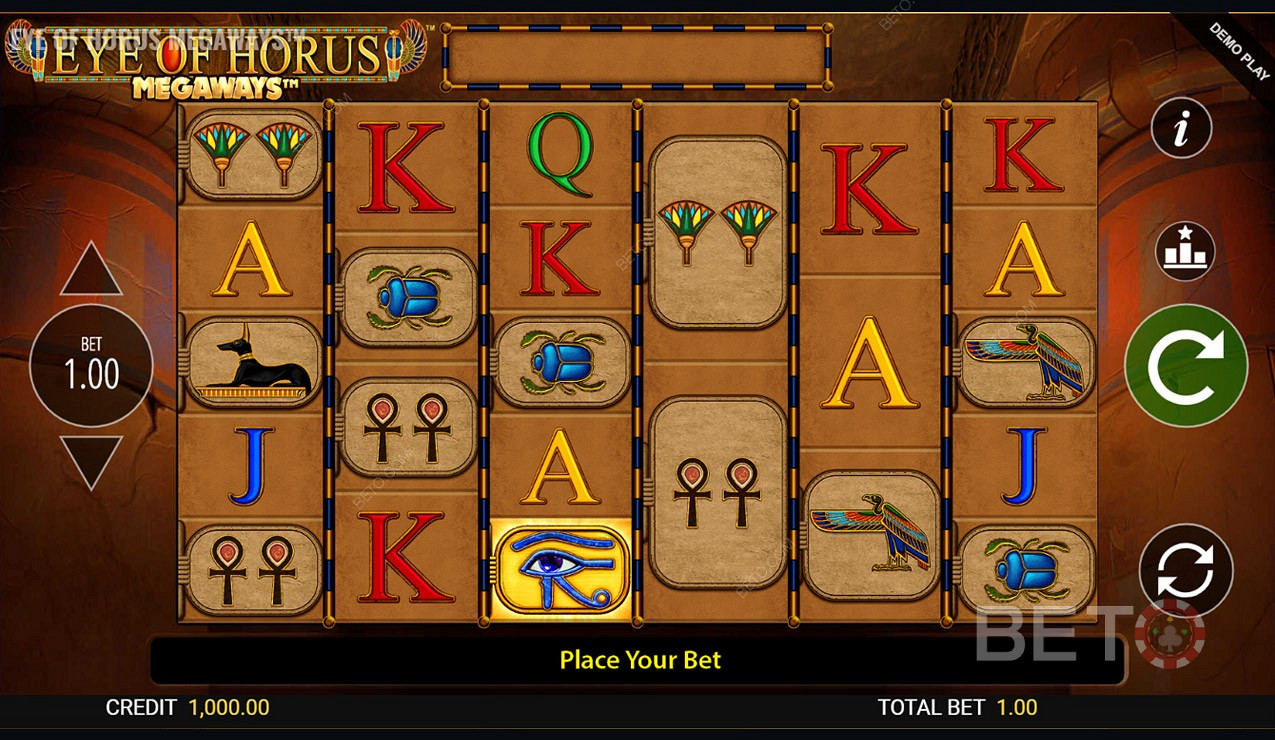 هناك إجمالي 15،625 طريقة ربح في لعبة Eye of Horus Megaways Online Slot