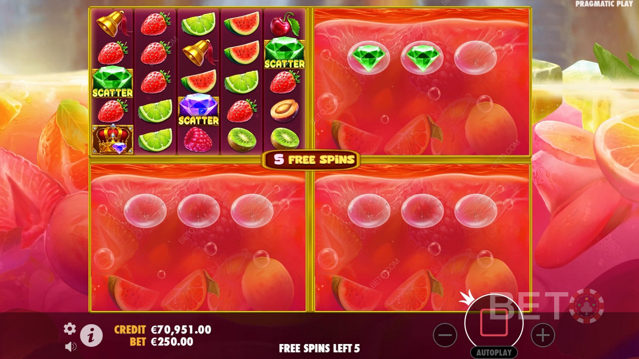 شرح ميزات المكافآت في Juicy Fruits Multihold بواسطة Pragmatic Play