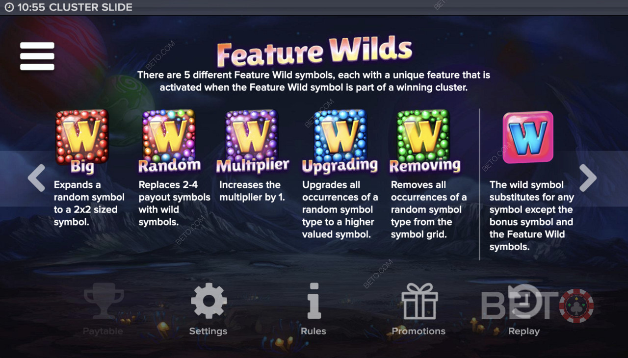 ميزة Wilds في Cluster Slide Video Slot