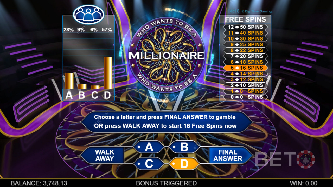 Who Wants To Be A Millionaire Megaways - الوقت يمر ، اسأل الجمهور أو اتصل بصديق إذا كنت تريد أن تصبح المليونير القادم!