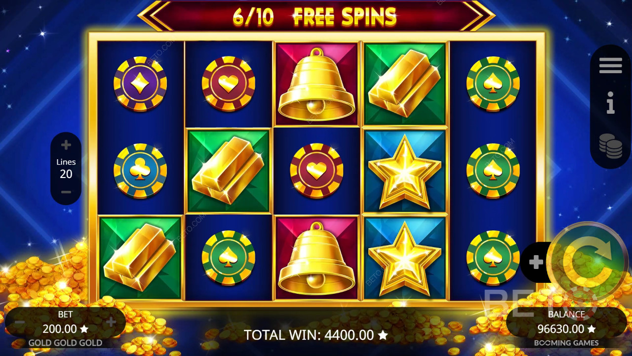 شرح الميزات الإضافية في Gold Gold Gold بواسطة Booming Games