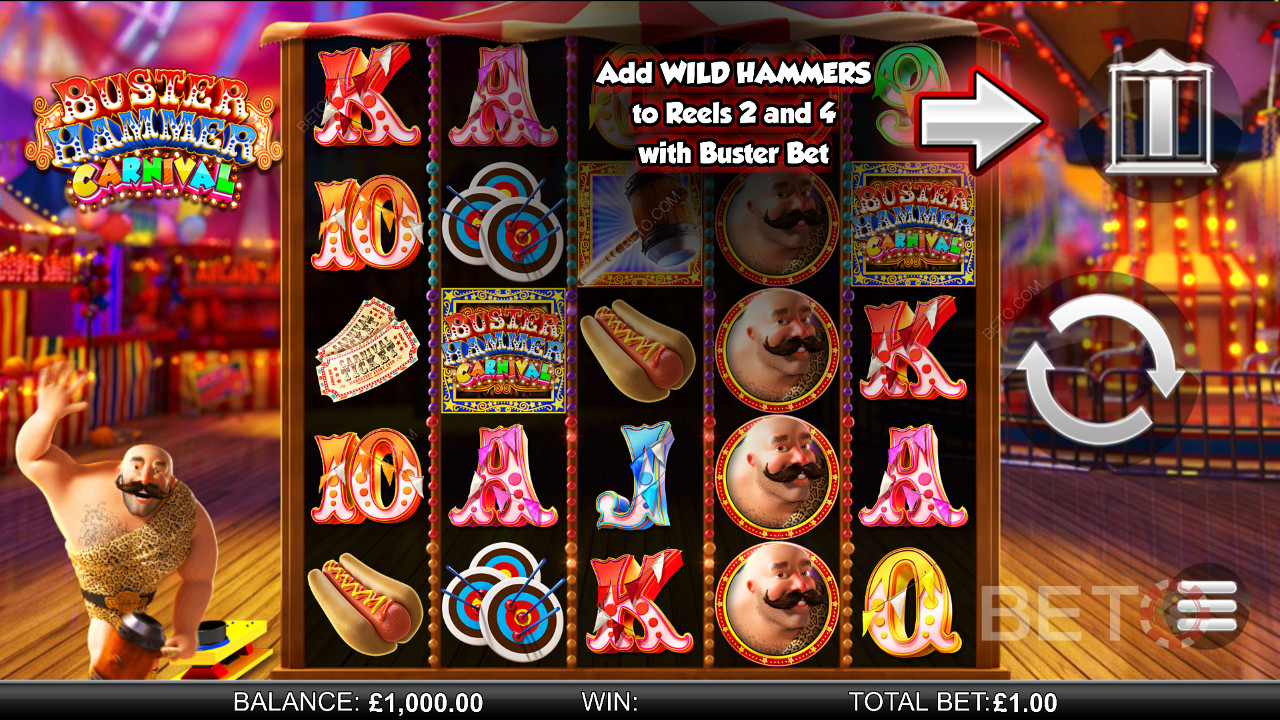 Buster Hammer Carnival - جرب ميزة Mighty Free Spins وميزة Gold Wild Hammer - فتحة من Reel Play