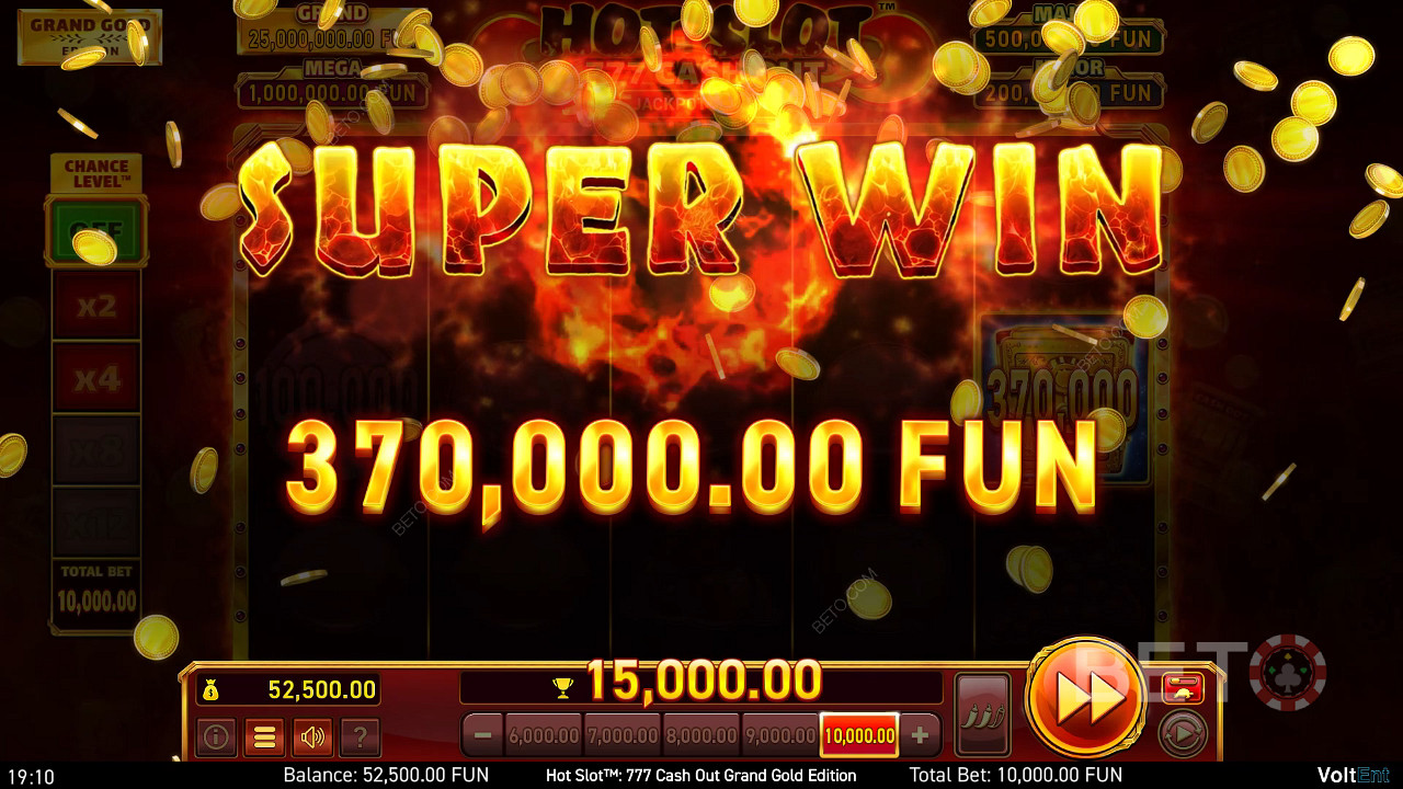 اربح 2,500 ضعف رهانك في لعبة القمار «Hot Slot: 777 Cash Out Grand Gold Edition»!