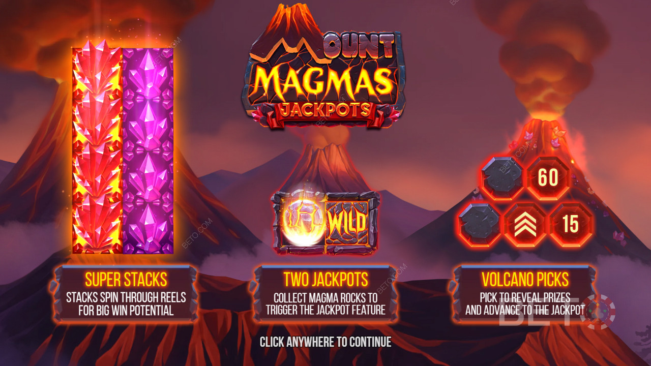 استمتع بميزة Super Stacks وجوائز 2 وميزة Volcano Bonus في فتحة Mount Magmas