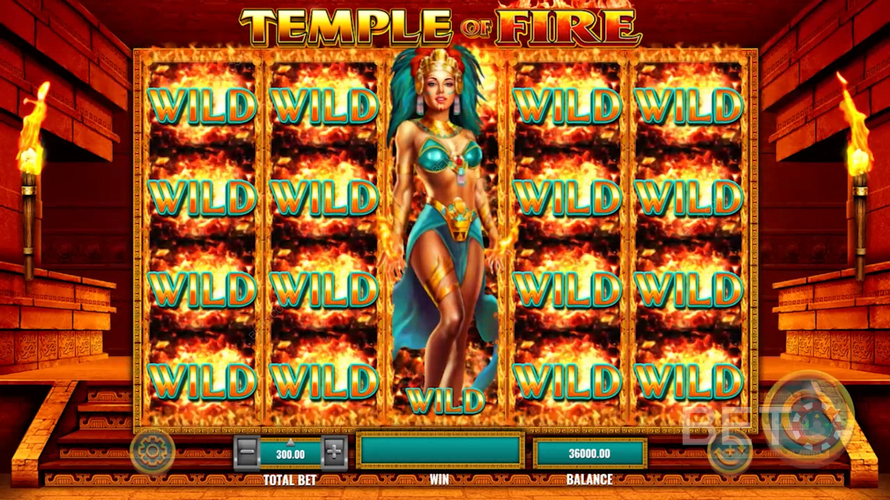 عاصفة من البراري تطلق لفات مجانية مع آلهة الأزتك الجميلة - Temple of Fire