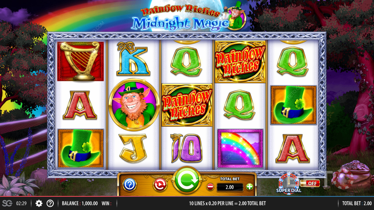 شبكة ألعاب 5x3 في Rainbow Riches Midnight Magic