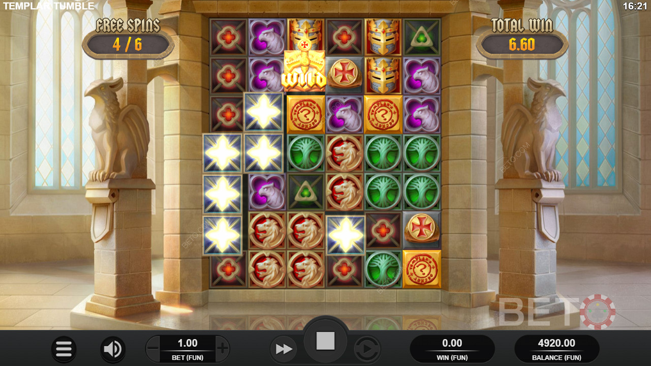 رموز لامعة لامعة في فتحة Templar Tumble