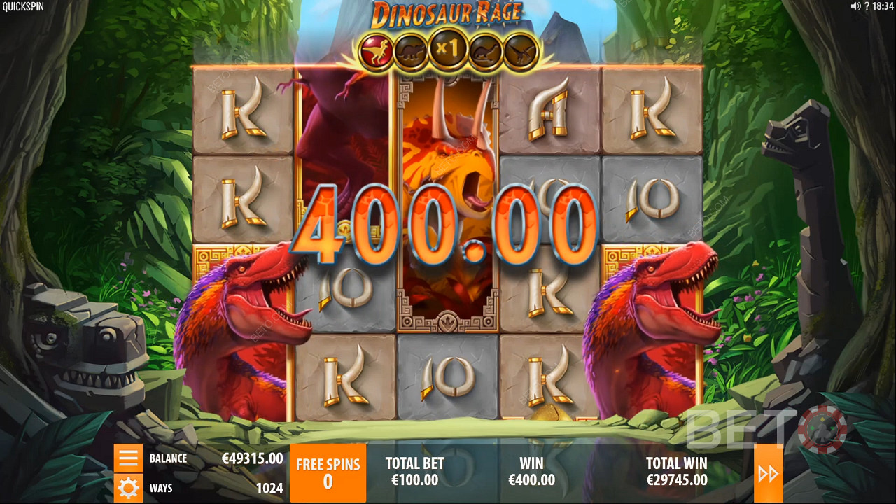 حقق فوزًا بقيمة 400 قطعة نقدية في لعبة Dinosaur Rage Slot Machine