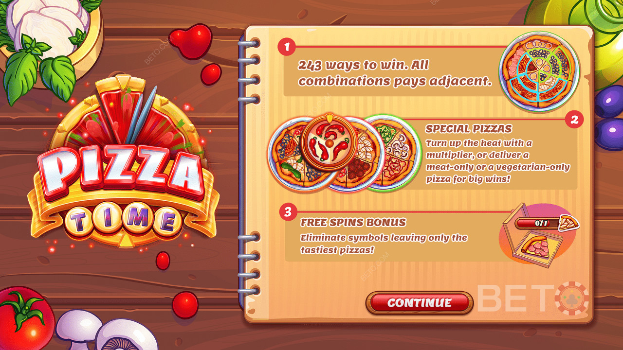 لوحة البداية تعرض القليل من المعلومات حول Pizza Time