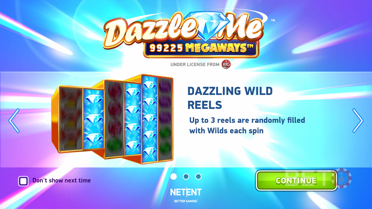 الشاشة التمهيدية لـ Dazzle Me Megaways