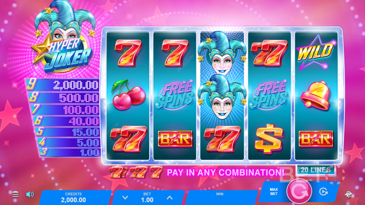 تحتوي فتحة Hyper Joker على 5 بكرات و 20 خط تشغيل