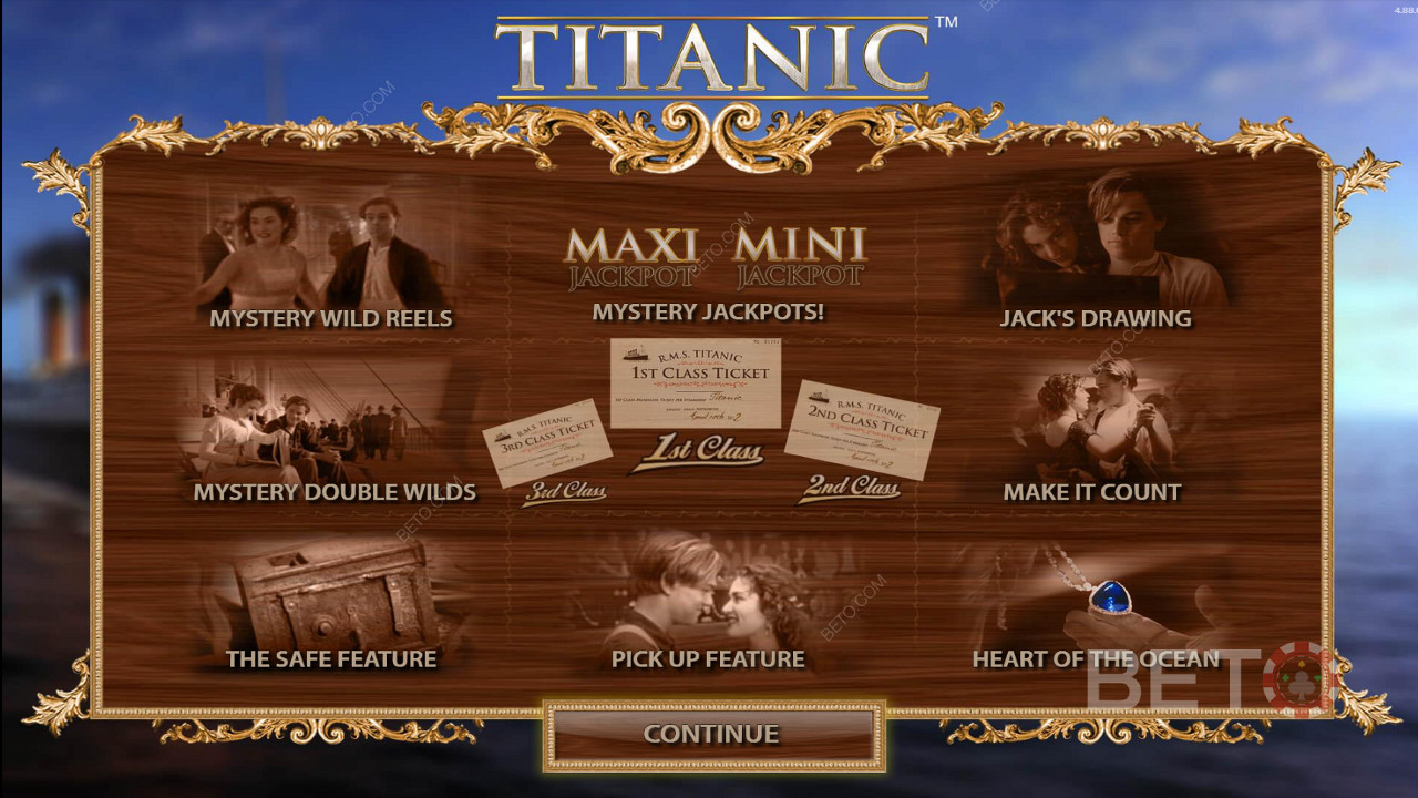 استمتع بالعديد من الميزات في فتحة فيديو Titanic