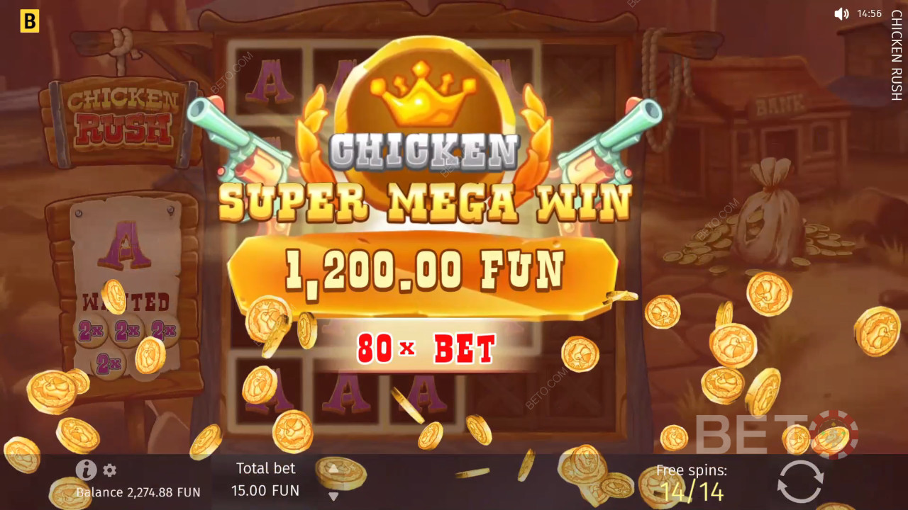 اربح 5,000 ضعف رهانك في فتحة فيديو تشيكن راش!