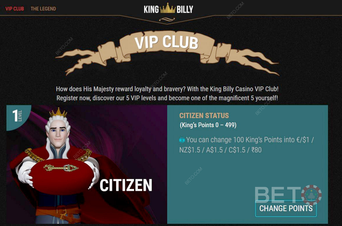 ابدأ بمستوى المواطن في نادي VIP الخاص King Billy