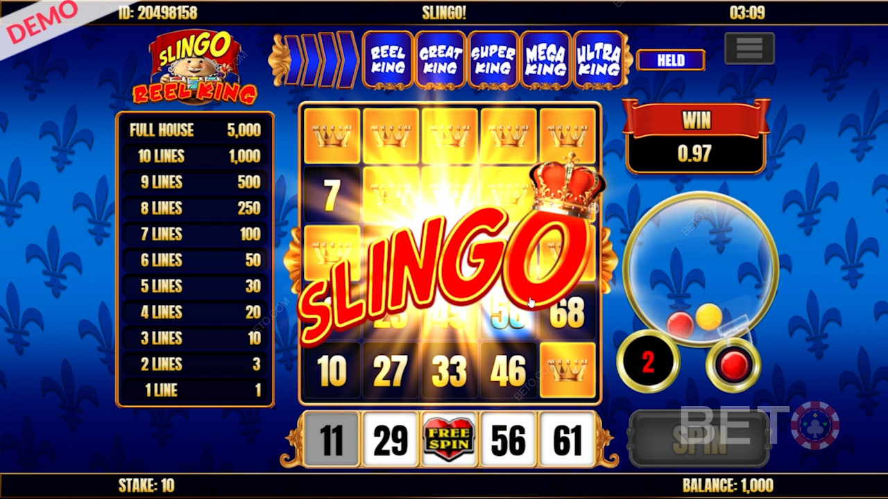 Slingo في فتحة Slingo Reel King