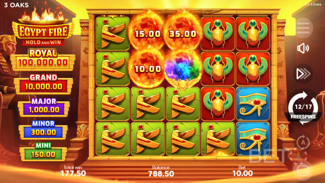 شرح ميزات المكافآت في لعبة Egypt Fire من 3 Oaks Gaming