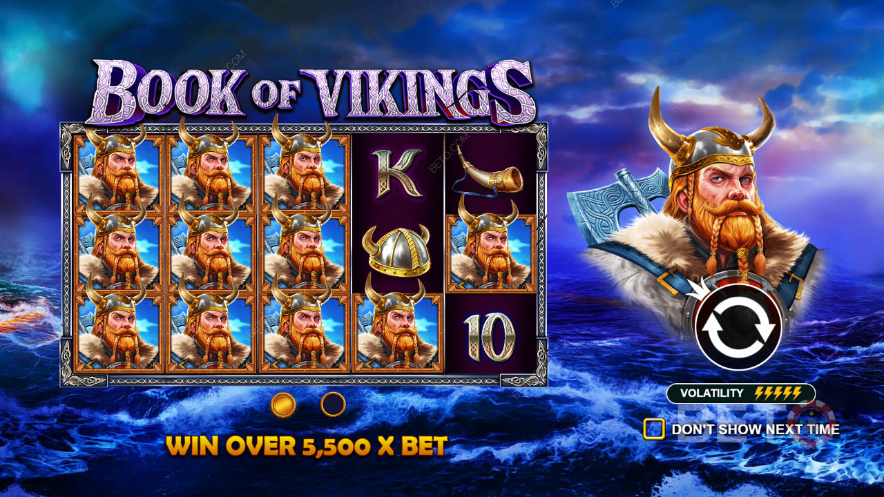 اربح مكافآت تصل قيمتها إلى 5500 ضعف حصص لعبة Book of Vikings شديدة التقلب