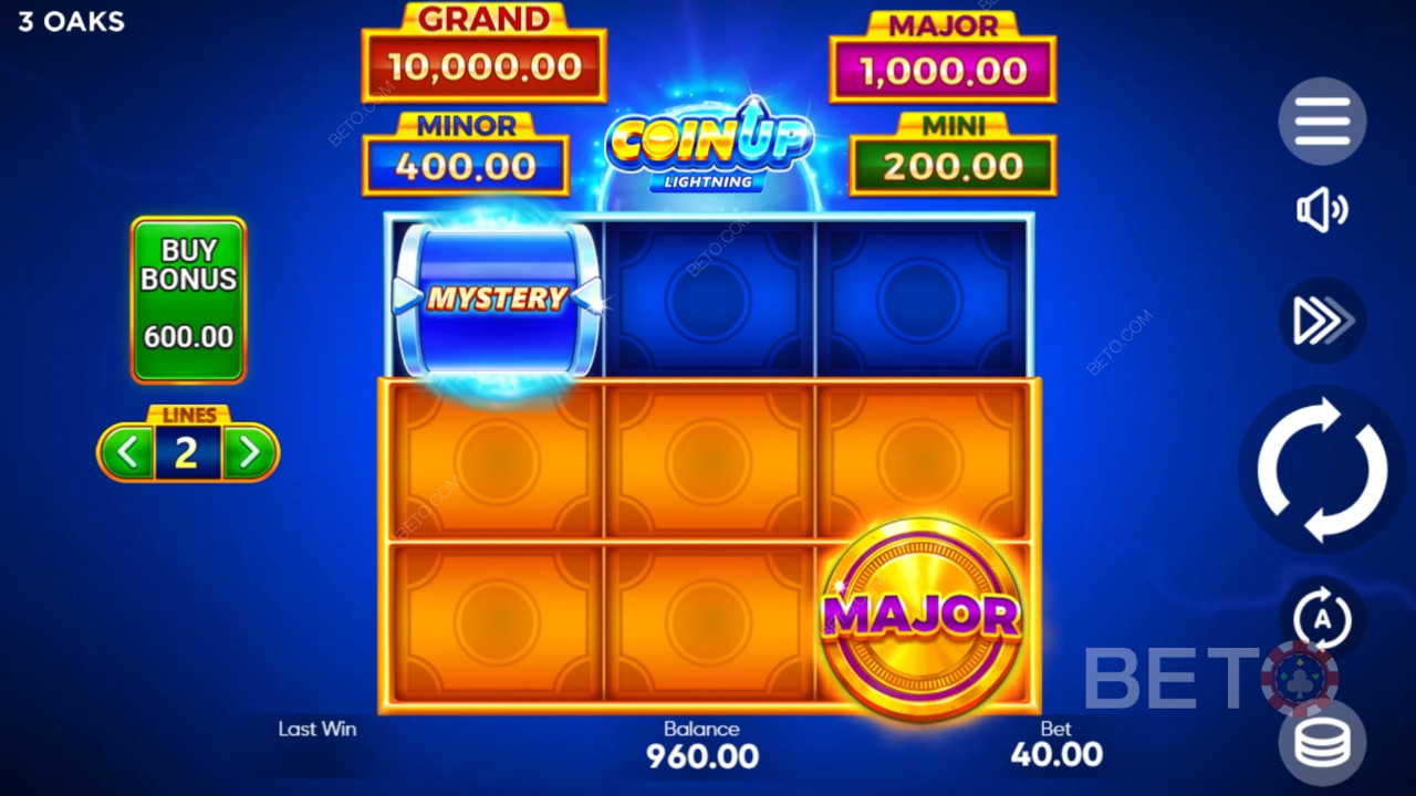 شرح ميزات المكافأة في لعبة Coin Up: Lightning by 3 Oaks Gaming