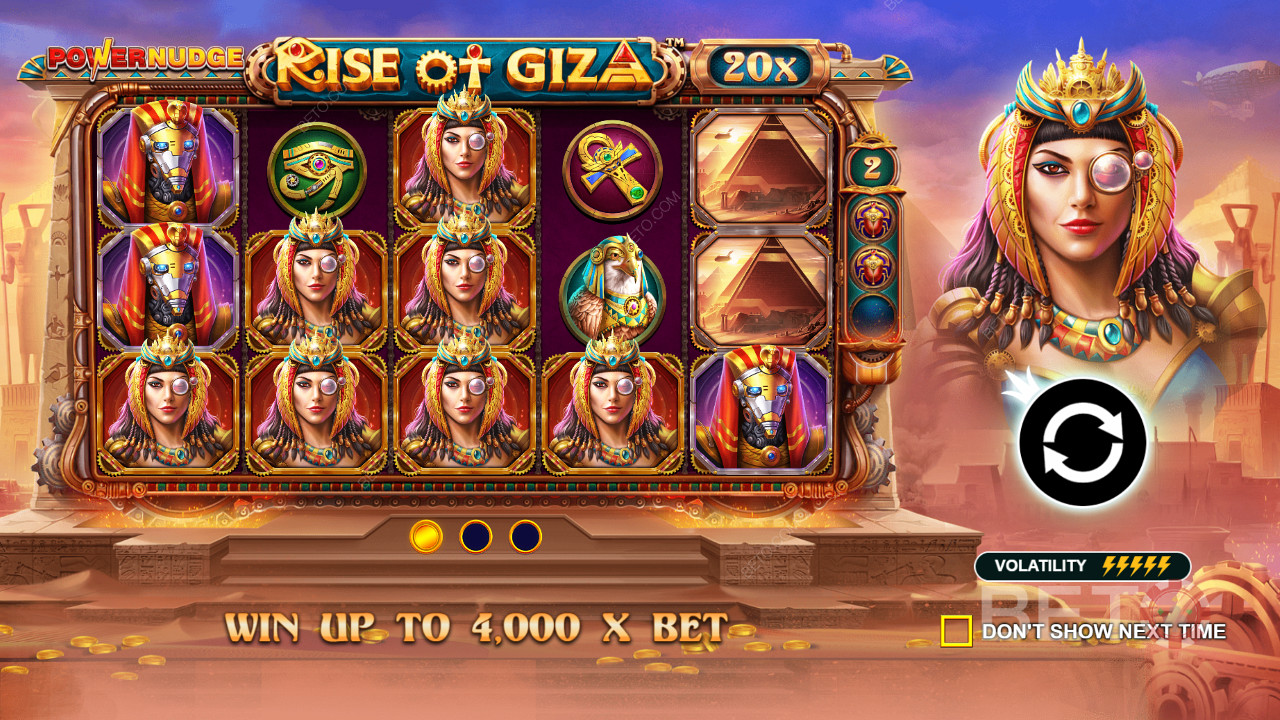 اربح ما يصل إلى 4000 ضعف من رهانك في فتحة Rise of Giza PowerNudge على الإنترنت