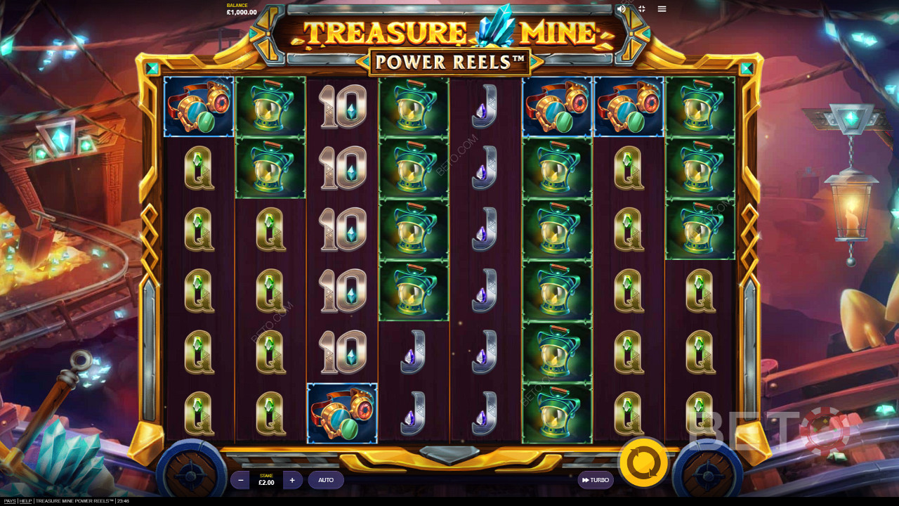 استمتع بموضوع ورسومات رائعة في فتحة Treasure Mine Power Reels عبر الإنترنت
