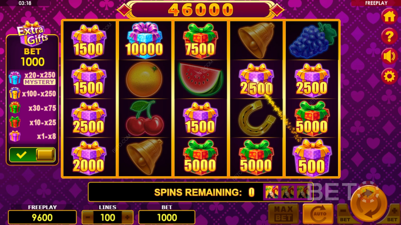 شرح ميزات المكافأة في لعبة Lucky Joker 100 Extra Gifts بواسطة Amatic Industries