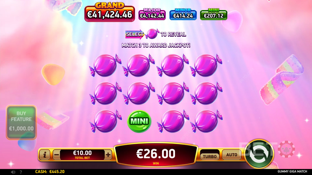 شرح ميزات المكافآت في لعبة Gummy Giga Match من RubyPlay