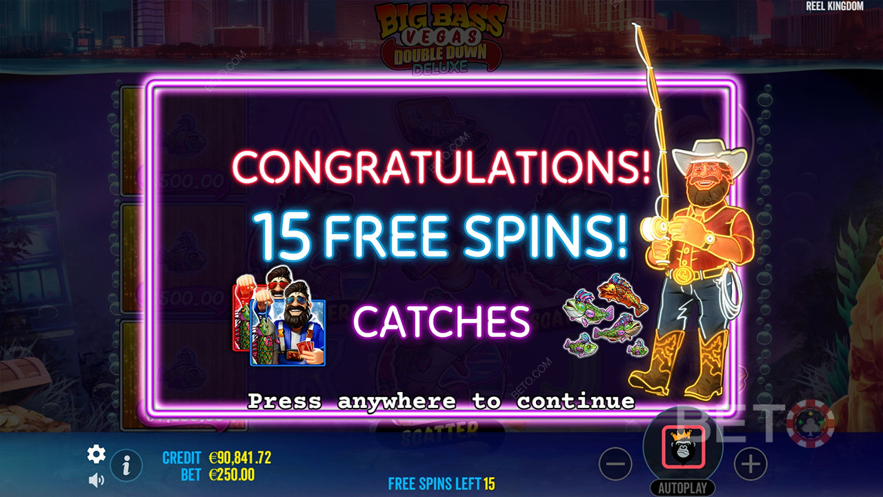 شرح ميزات المكافآت في Big Bass Vegas Vegas Double Down Deluxe بواسطة Reel Kingdom