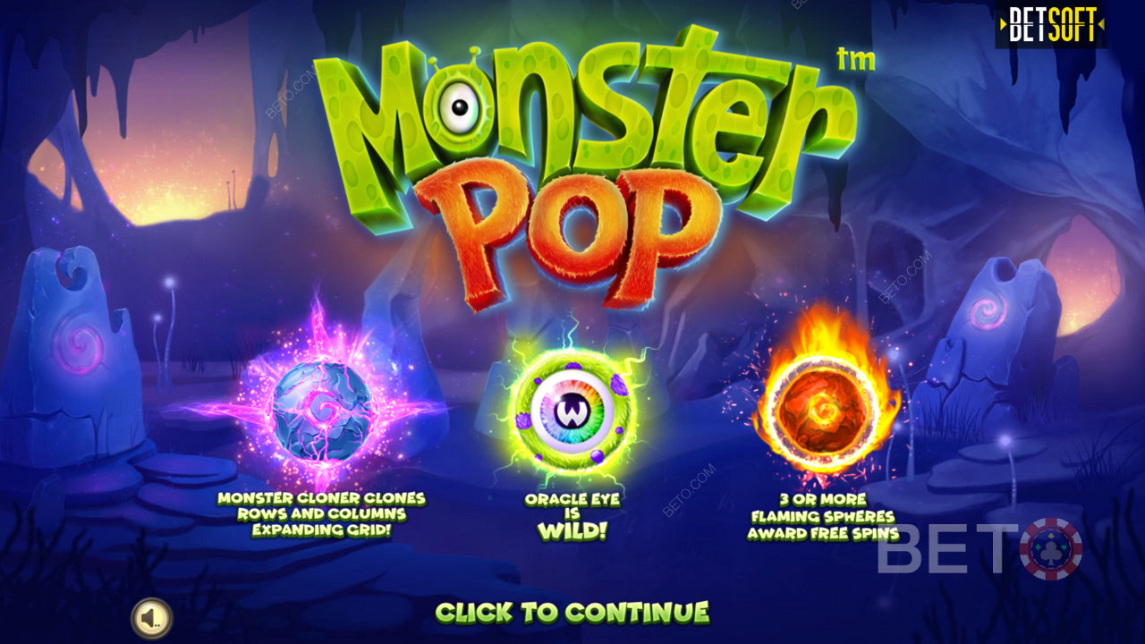 استمتع بميزات المكافأة المبتكرة في فتحة فيديو Monster Pop