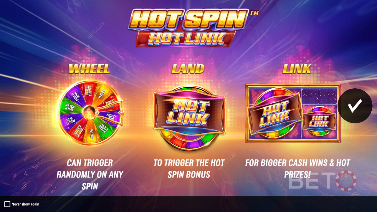 شاشة المقدمة الخاصة بـ Hot Spin Hot Link مع تفاصيل حول معززاتها