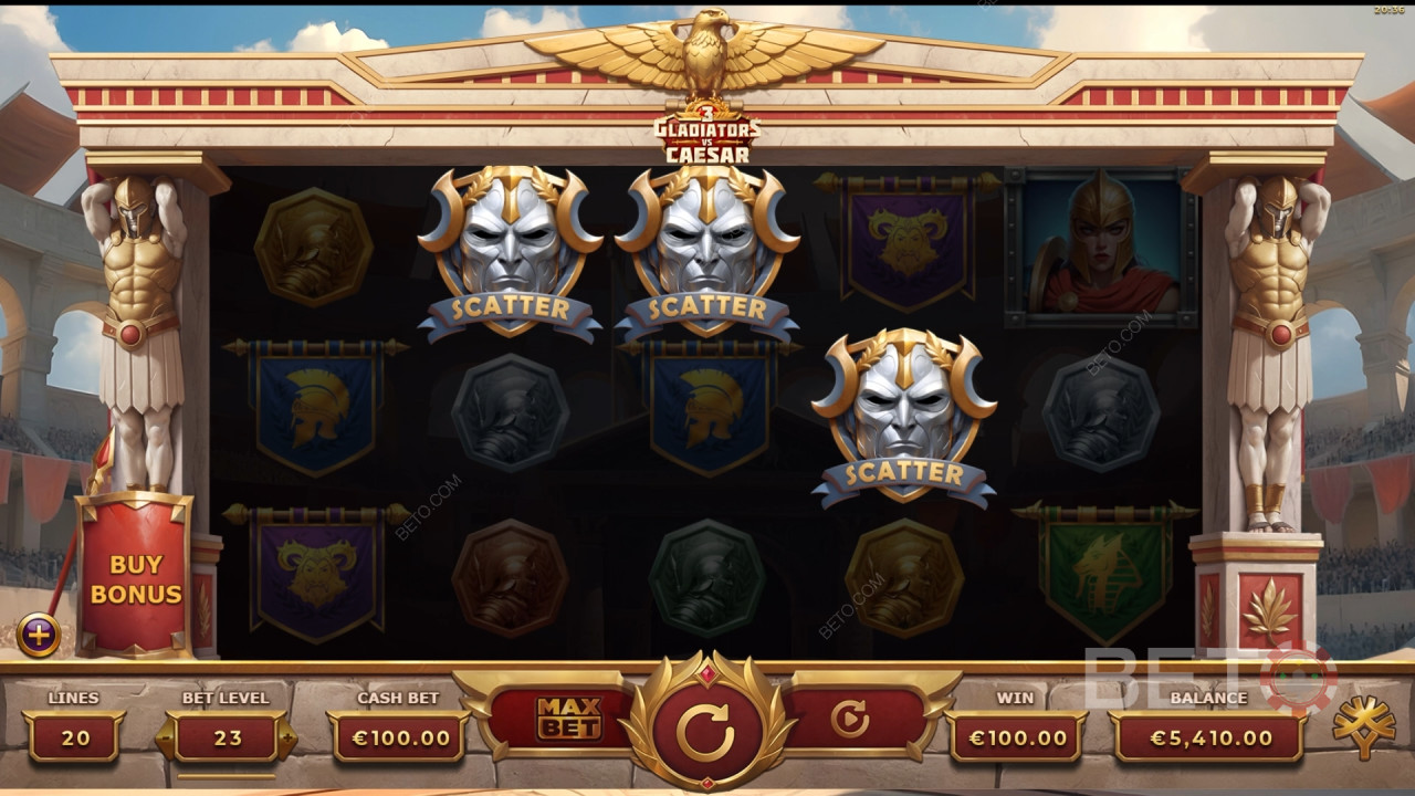 3 مراجعة 3 Gladiators vs Caesar Slots من BETO Slots