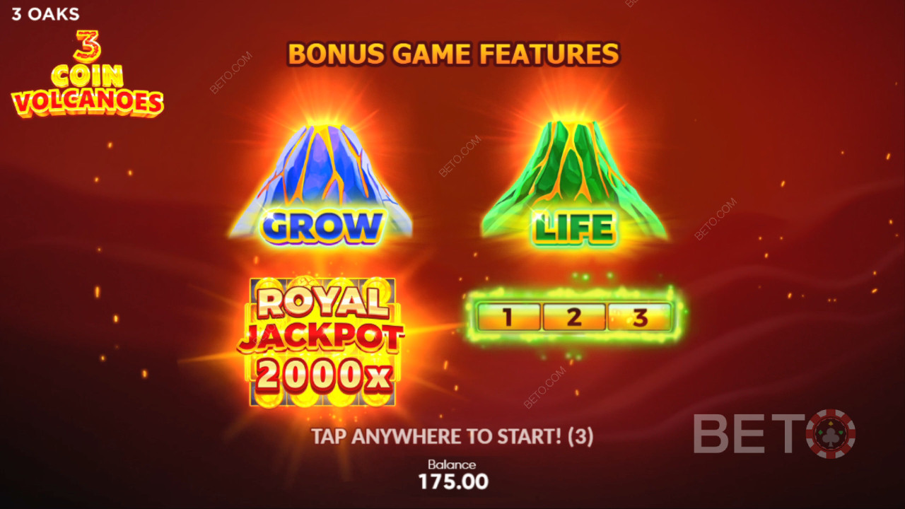 شرح ميزات المكافآت في 3 عملات البراكين من 3 Oaks Gaming