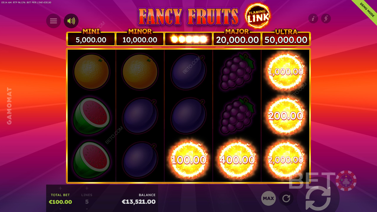 مراجعة 7 Fancy Fruits Flaming Link من BETO Slots