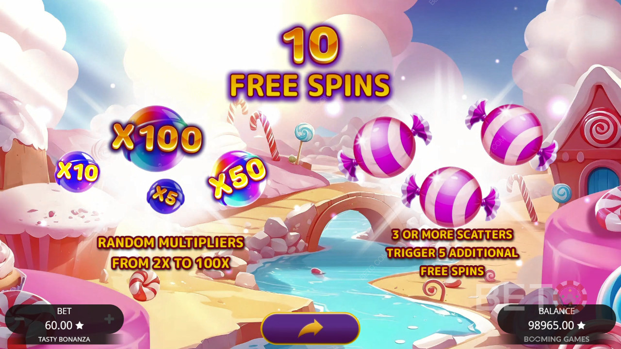 اربح 6,500 ضعف رهانك في ماكينة سلوت Tasty Bonanza Slot Machine!