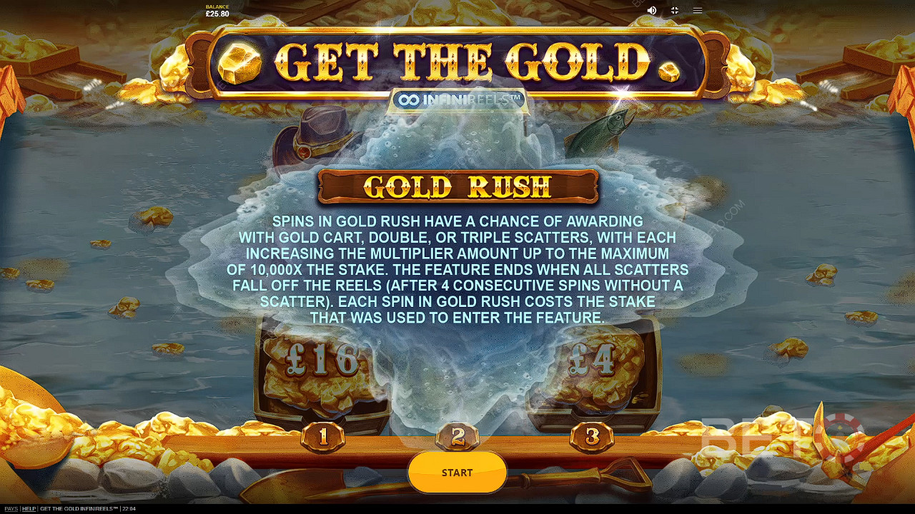 هبط على 3 أو أكثر من عربات الذهب المبعثرة لبدء ساعة الذروة الذهبية