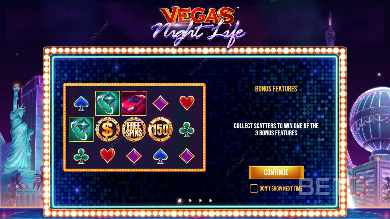 ستمنحك 3 Scatters إحدى المكافآت في فتحة Vegas Night Life