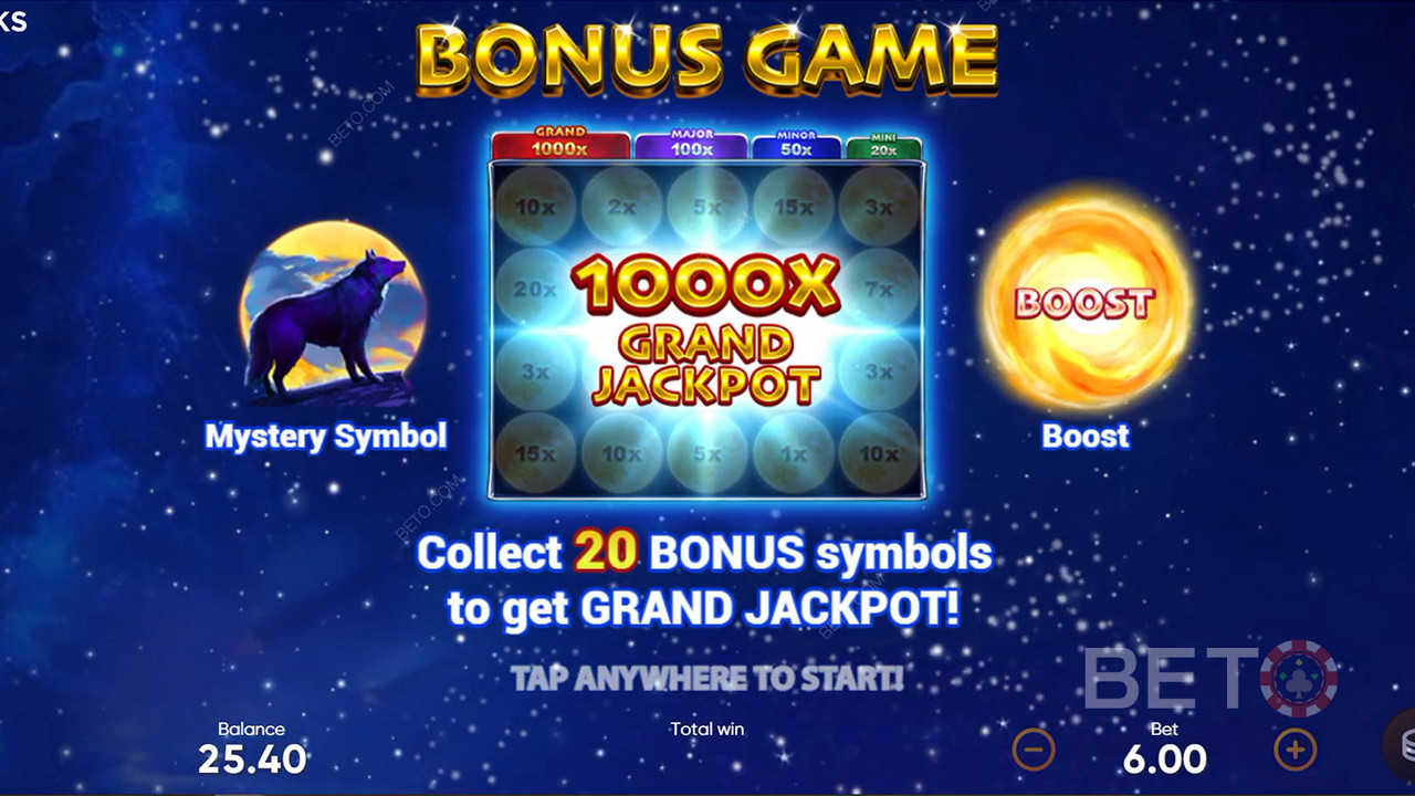 اجمع 20 رمزًا إضافيًا في لعبة المكافآت لفتح Grand Jackpot