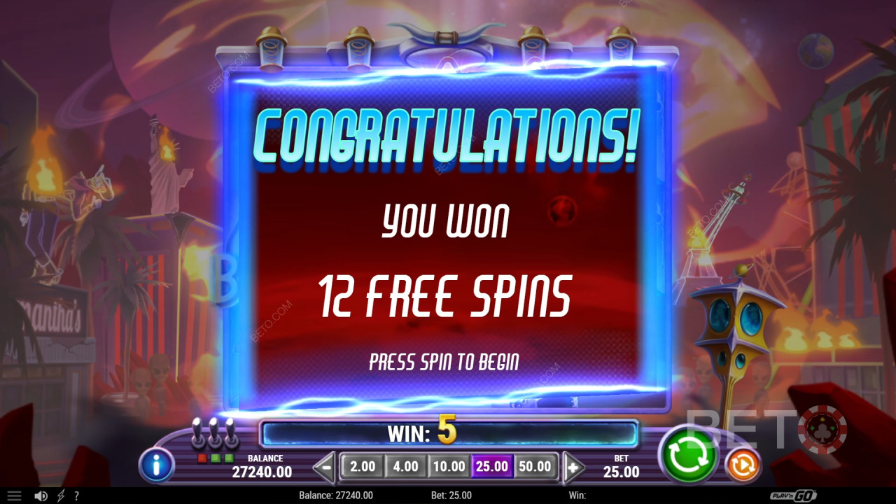 اربح 2,500 ضعف رهانك في فتحة فيديو Invading Vegas Revenge on Mars Slot!